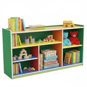 AL ARQAM Wooden Colorful 6-Shelf Storage Rack for Kids – Toy Organizer with Multiple Shelves, 120x30x80cm