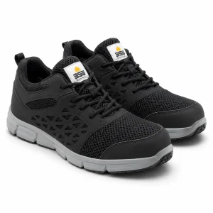BSW 0510 Men's Industrial Safety Shoes – Lightweight Athletic Work Joggers with 200J Steel Toe Protection & Puncture-Resistant Kevlar Mid-Plate, Slip-Resistant Warehouse Sneakers (Black)
