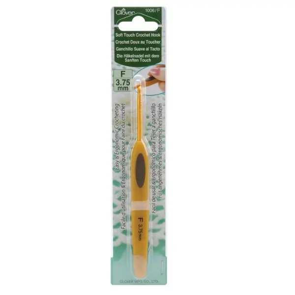 Clover 1006/F Soft Touch Crochet Hook – Size F (3.75mm) Ergonomic Needle for Yarn, Knitting & Crafts