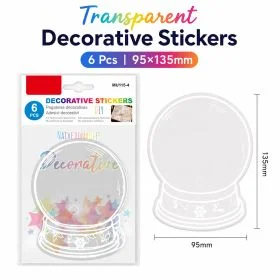 MOTARRO Transparent Snow Globe Stickers MU115-4, 95×135mm Clear Decorative Adhesive Stickers, 6 Pcs DIY Craft Stickers for Bottles Jars Gifts Scrapbook