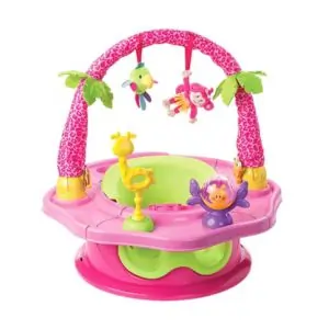 Summer Infant 3-Stage Deluxe 360° Rotational Super Seat – Baby Activity Seat with 6 Playful Toys, Interactive Play Center, Pink/Green Island Design