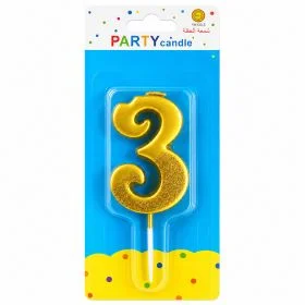 Italo Number 3 Birthday Candle, Metallic Gold Star Cake Topper Candle With Stick, Happy Birthday Party Candle For Cakes, Cupcakes, Kids Parties, Family Celebrations & Dessert Table Decoration