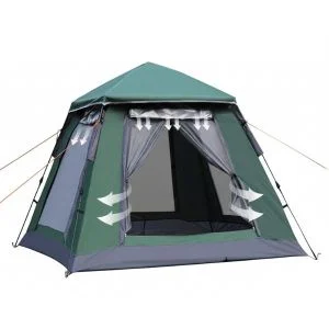 AL ARQAM Pop Up Camping Tent - 3-4 Person Capacity, Easy Setup, Waterproof & Windproof Dark Green Family Tent for Outdoor Festival, Hiking, Backpacking & Mountaineering - 215 x 215 x 165 cm