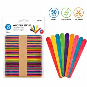 MOTARRO 50PCS Colored Wooden Craft Sticks ME010C, 94mm Natural Wood Popsicle Sticks for DIY Crafts, School Projects, Art Activities, Creative Making