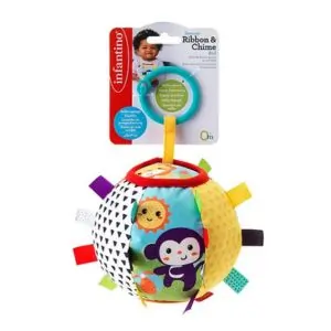 Infantino Sensory Ribbon & Chime Ball Multicolor Toy, Engaging Textures, Bell Sound, 0M+