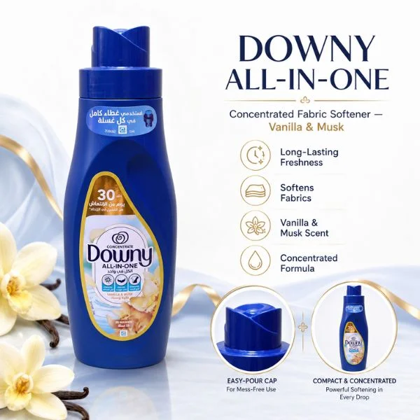 Downy All-in-One Fabric Conditioner Vanilla & Musk 1L (12PC/CTN) – 25 Washes Laundry Softener with 30 Days Freshness