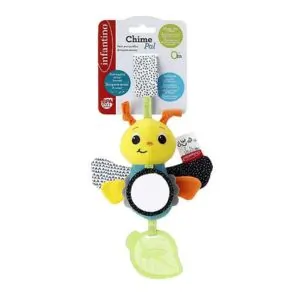 Infantino Butterfly Shaped Teething Rattle for Infants, Colorful Sensory Toy with Mirror and Textured Ring, Easy to Attach - 0M+