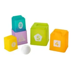 Infantino 6-Piece Learning Set: Colorful Cups & Ball, Teach Counting & Shapes, Build Tracks for Ages 6M