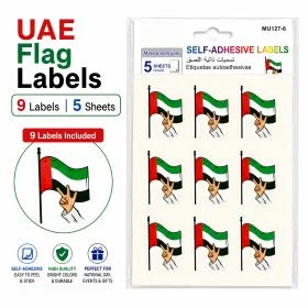 MOTARRO UAE Flag Self-Adhesive Labels MU127-6, 9 Labels × 5 Sheets, National Day Decorative Stickers for Gifts, Events, Cards & Crafts