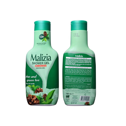 Malizia Shower Gel Pine & Green Tea – 1 Litre – Refreshing Daily Body Wash – 12PCS/CTN