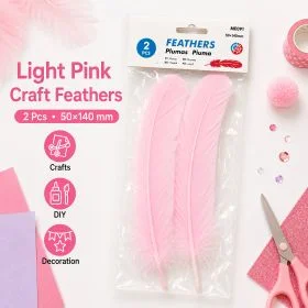 MOTARRO Craft Feathers ME091, 2PCS Light Pink Natural Decorative Feathers, 50×320mm Soft Feather Pack for DIY Crafts, Party Decorations, School Projects & Floral Arrangements