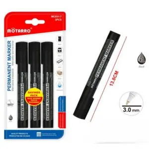 MOTARRO Permanent Marker 3 Pack MC031-7, Fine Tip, Black Ink, Quick Dry, Waterproof & Fade Resistant – Ideal for Office, School, Home & Industrial Use