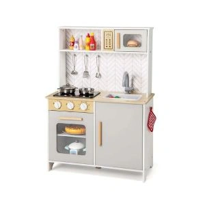 AL ARQAM All-In-1 Kids Kitchen Playset – White/Grey, Microwave, Oven, Rotating Faucet & Removable Sink, 65x30x95cm, Ages 3+