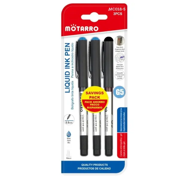 MOTARRO Liquid Ink Pen MC018-5, Smooth Writing Rollerball Pen, Quick-Dry Ink, Fine Tip for Office, School