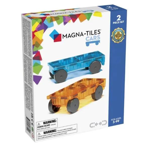 MAGNA-TILES® Cars Expansion Set – Blue & Orange Magnetic Vehicle Bases (Ages 3+)