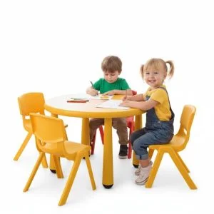 AL ARQAM Yellow Plastic Round Table & Chair Set for Kindergarten - Children's Study & Writing Station, 76x52cm