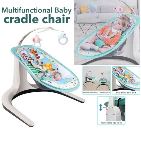 Yaya Duck Babylove 2-in-1 Baby Rocking Chair & Trampoline – Multifunctional Infant Bouncer with Music & Vibration, Adjustable Recline, 360° Swivel Seat & Removable Toy Bar – Ages 0m+