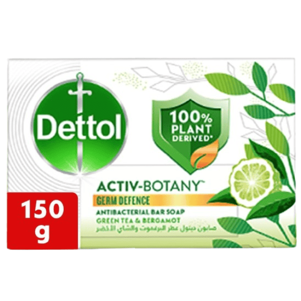Dettol Activ-Botany Antibacterial Bar Soap, Green Tea & Bergamot Fragrance, 100% Plant-Derived Ingredients, 150g (48PCS/CTN)