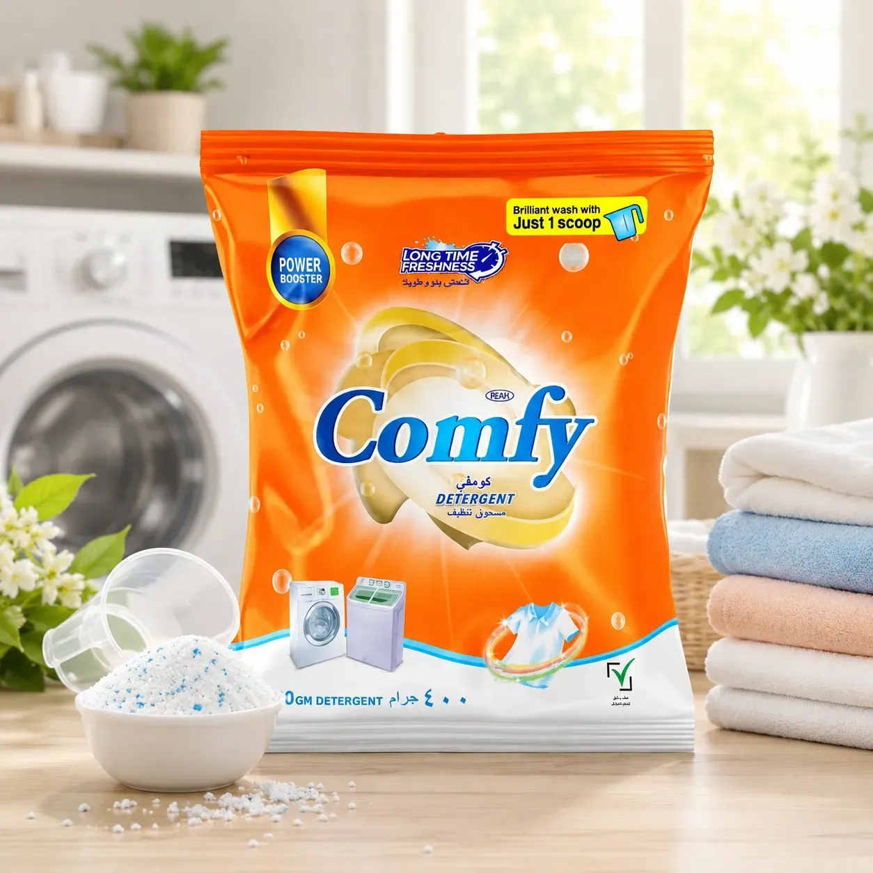 FEAH Comfy Laundry Detergent Powder – 400gm (48pcs/ctn) Stain Fighter with Soothing Fragrance | Ideal for Daily Washing Needs