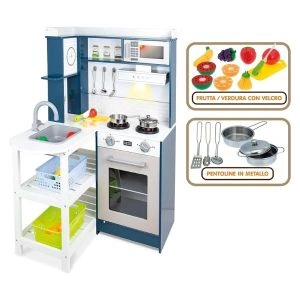 AL ARQAM All-In-1 Kids Kitchen Playset – Realistic Blue Playset with Bright and Sound Appliances, Kitchen Utensils and Fruit/Vegetables with Velcro, 64x69x105cm, Ages 3+