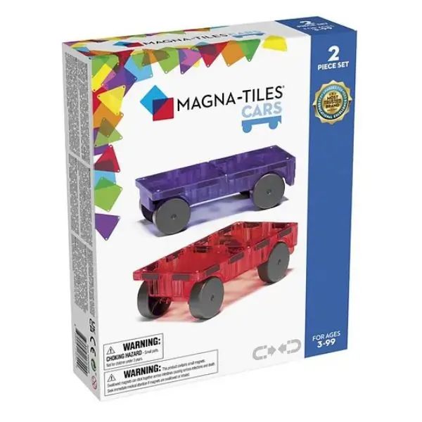 MAGNA-TILES Cars Expansion Set – Magnetic Vehicle Bases (Red & Purple) for Kids 3+