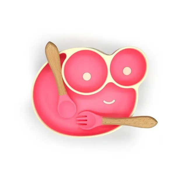ALGO Baby Food Plate Snail Design with Wooden Spoon – Toddler Feeding Bowl, BPA-Free, Kids Mealtime