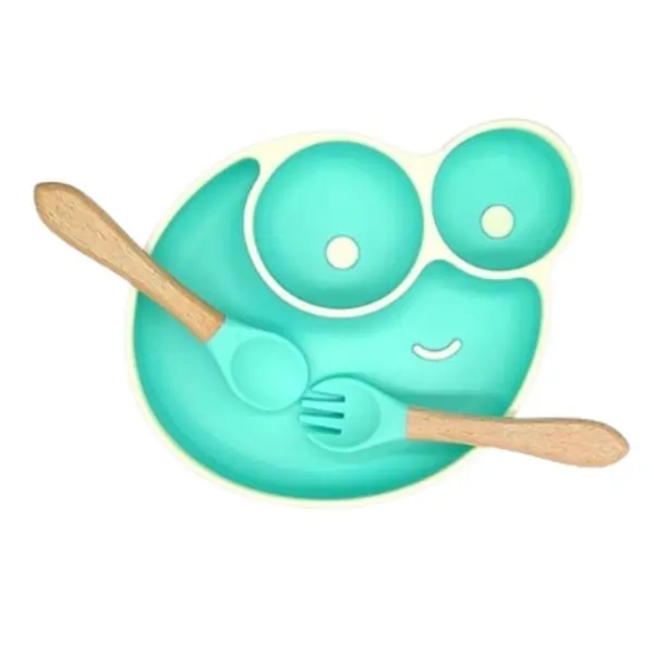ALGO Baby Food Plate Snail Design with Wooden Spoon – Toddler Feeding Bowl, BPA-Free, Kids Mealtime