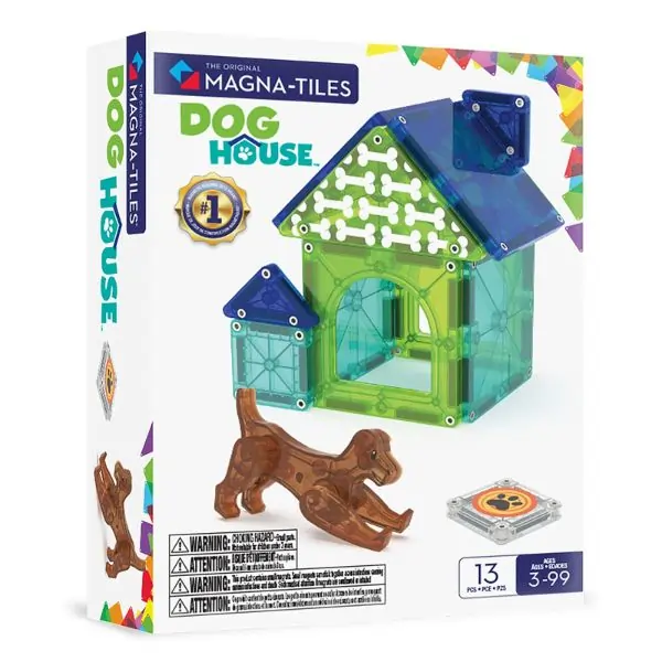 MAGNA-TILES Dog House 13-Piece Magnetic Building Tiles Set – STEM Construction Toy with Dog Figures for Kids Ages 3+