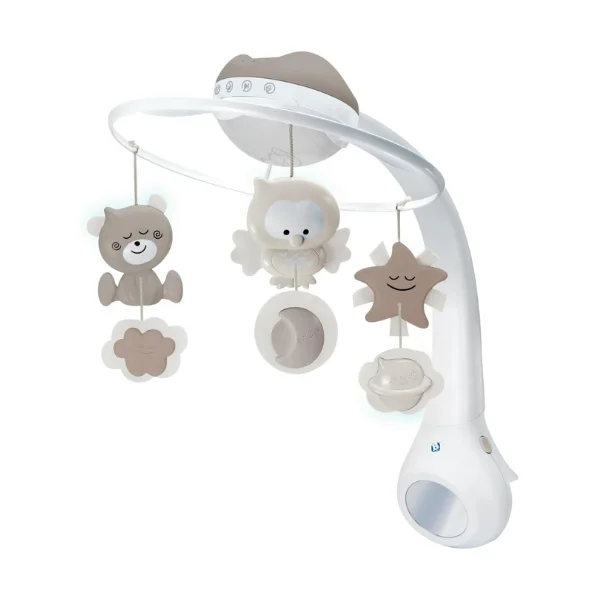 Infantino 3-in-1 Musical Cot Mobile with Projector - White/Grey, Sensorial & Motor Skills Development, 0M+