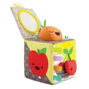 Infantino Peek And Seek Sensory Discovery Cube, Colorful, Fun And Vibrant Fruit Theme, Hanging Clacker Rings, 11.4 x 11.4 x 11.4 cm, 12 Months+ - Multicolor