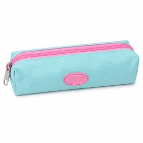 MOTARRO Durable Fabric Pencil Case MX040-4P, Cute Pink and Blue Two-Tone Pen Pouch, 22cm Spacious Stationary Organizer for School and Office