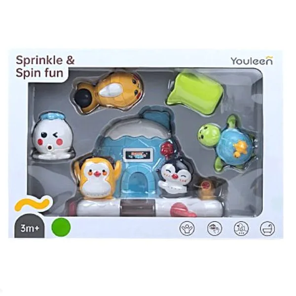 Youleen Baby Bath Toy 3+Months– Wind-Up Swimming Penguin & Whale, Toddler Waterfall Bath Toy, Eco-Friendly Adjustable Bath Fun