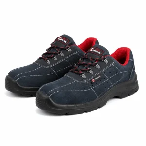 ZECCHIN PNT Men's Suede Leather Safety Shoes – 200J Steel Toe Cap & 1100N Anti-Puncture Steel Midsole, SR-Rated Slip Resistant Dual-Density PU Injection Work Shoes, Heat & Cold Insulated (Blue)