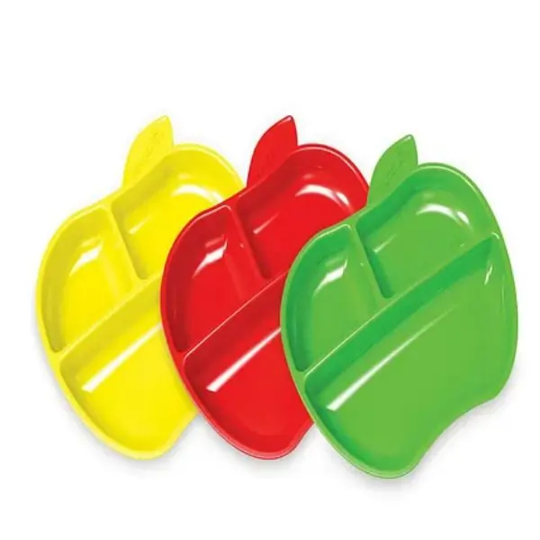 Munchkin BPA-Free Lil' Apple Divided Plates, 6m+, Dishwasher/Microwave Safe, Pack of 3 Toddler Plates with Lids