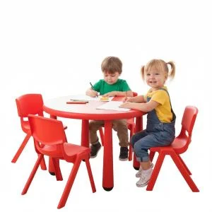 AL ARQAM Red Plastic Round Table & Chair Set for Kindergarten - Children's Study & Writing Station, 76x52cm