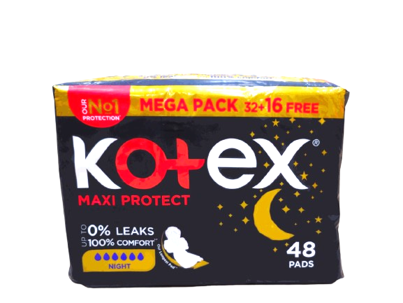 Natural Maxi Protect Thick Pads, 100% Cotton Pad, Overnight Protection Pads with Wings, 48 (3pack/ctn)