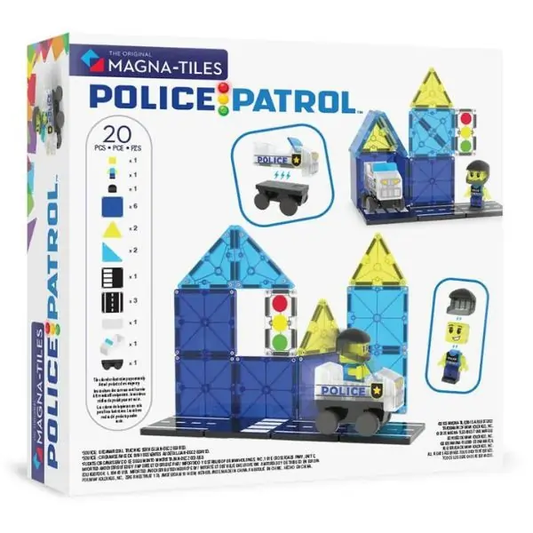 MAGNA-TILES® Police Patrol 20 Piece Set – Magnetic Building Tiles for Kids, STEM Construction Toy with Police Car & Figures