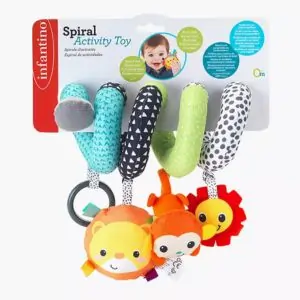 Infantino Spiral Activity Toy – Soft Hanging Baby Toy for Car Seat, Stroller & Crib, with Rattles, Mirror & Textures, Developmental Sensory Toy for Infants 0M+