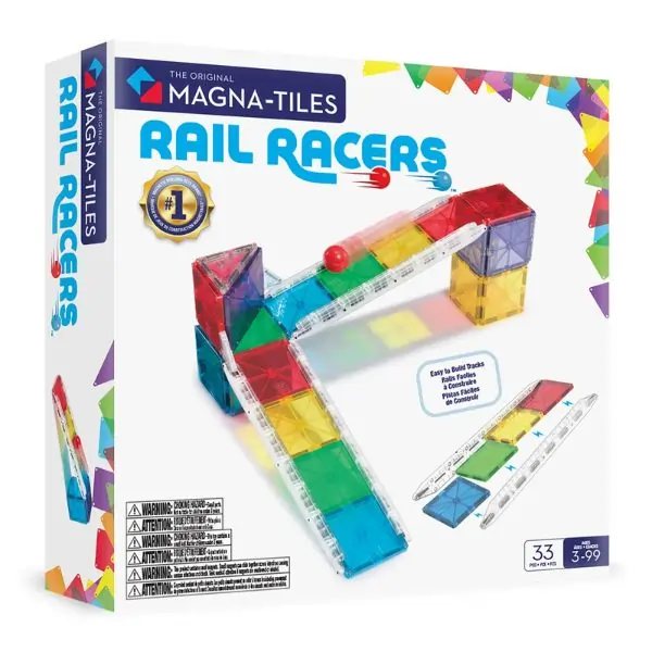 MAGNA-TILES Rail Racers 33-Piece Magnetic Building Tiles Set – Race Car Playset for Kids & STEM Toy for Toddlers