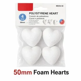 MOTARRO 50mm Polystyrene Heart ME004-50, Lightweight White Foam Heart Shapes, DIY Craft Decoration Base, For Painting, School Projects & Party Decor
