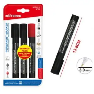 MOTARRO Permanent Marker 3 Pack MC031-10,  Fine Tip, Black Ink, Quick Dry, Waterproof & Fade Resistant – Ideal for Office, School, Home & Industrial Use