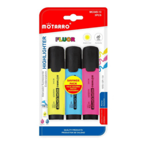 MOTARRO Highlighter MC045-13,  3-Assorted Fluorescent Colors – Quick Dry, Smooth Ink, Chisel Tip Marker Pens for School, Office & Study Use – Long-Lasting Highlighting Pens