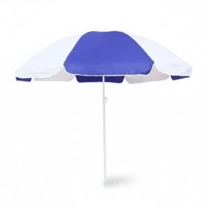 AL ARQAM 2M Beach Umbrella – Portable Sun Shade Parasol with Tilt Mechanism & UV Protection – Heavy Duty Waterproof Polyester – Blue and White Striped