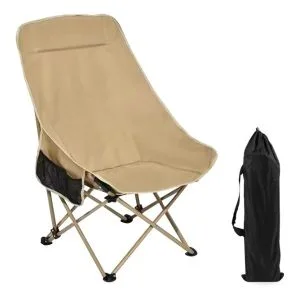 AL ARQAM Beige Folding Moon Chair – Ultra-Lightweight Portable Camping Chair with Side Pocket | Heavy-Duty Foldable Outdoor Chair for Hiking, Beach, Travel & Picnic