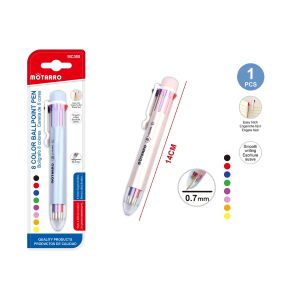MOTARRO 6-in-1 Ballpoint Pen 6 Color Ink Refillable Pen MC055 for Writing Drawing Note Taking School Office and Journaling