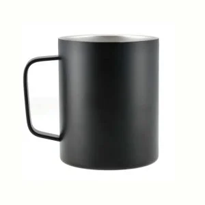 AL ARQAM Matte Black Stainless Steel Camping Mug 350ml with Handle, Double Wall Insulated Coffee Cup, Durable Metal Travel Mug for Outdoor Hiking, Backpacking & Office