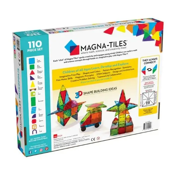 MAGNA-TILES City Center 110-Piece Set – Magnetic Building Tiles for Kids, STEM Educational Construction Toy, Preschool Learning Gift