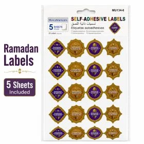 MOTARRO Ramadan Self-Adhesive Labels MU134-6, 20 Labels 5 Sheets, Gold Purple Decorative Stickers for Gift Bags Envelopes Boxes Party Favors Eid Holiday Supplies