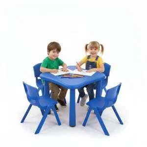 AL ARQAM Blue Plastic Square Table & Chair Set for Kindergarten - Children's Study & Writing Station, 62x62x52cm