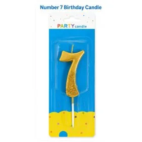 Italo Number 7 Birthday Candle Cake Topper, Gold Glitter Number Candle for Birthday Cake Decoration, Party Celebration Candle